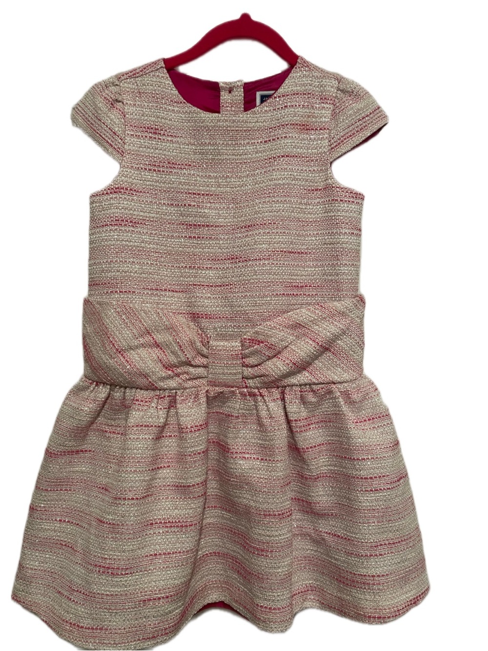 Janie and Jack Pink & Cream Bow-Waist Textured Dress